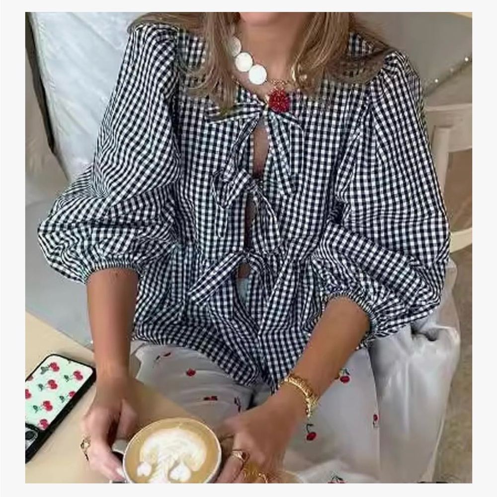 Gingham Checkered Black and White Women's Top
